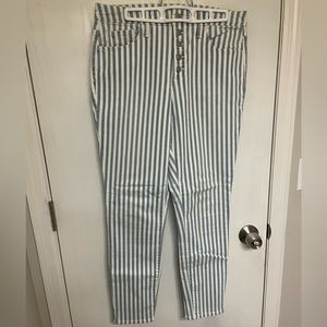 Blue and White Striped Skinny Jeans